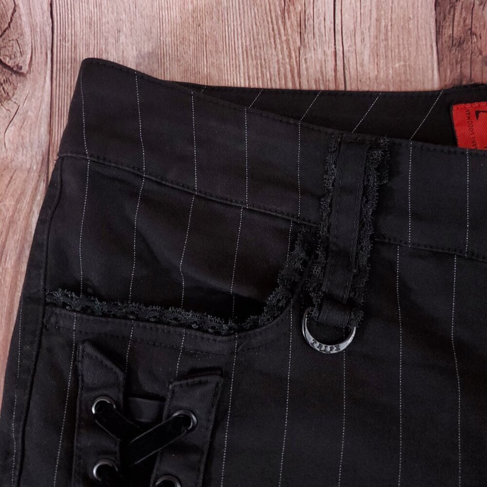 Vtg Tripp NYC Sz 13 Striper Black Tone Boot Cut Pants Pinstripe Goth Punk Y2K - Picture 4 of 15